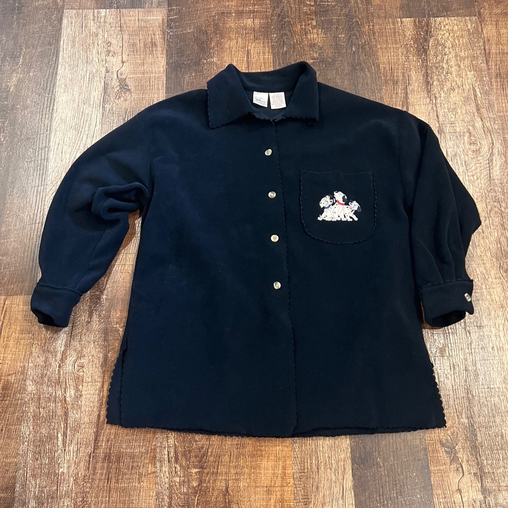 Vintage Disney Store 101 Dalmatians Black Fleece Button Down Shacket Medium